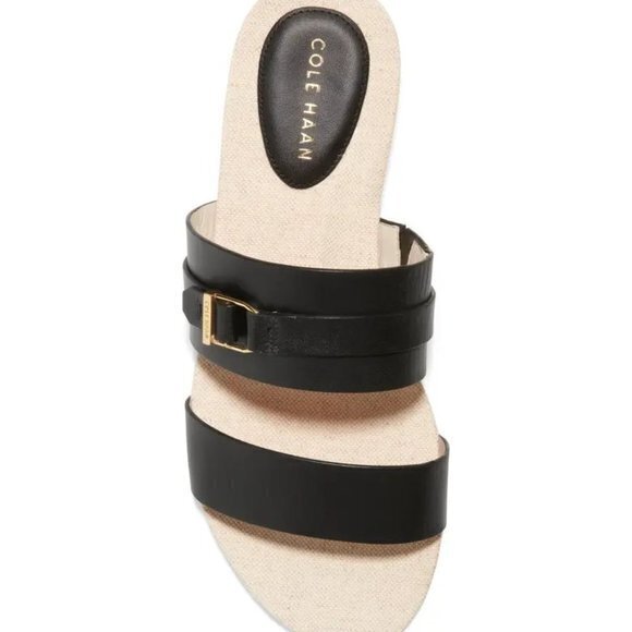 NEW COLE HAAN Francine Demi Wedge Slide Sandal Shoe Womens Size 7B Black Leather - Picture 4 of 6